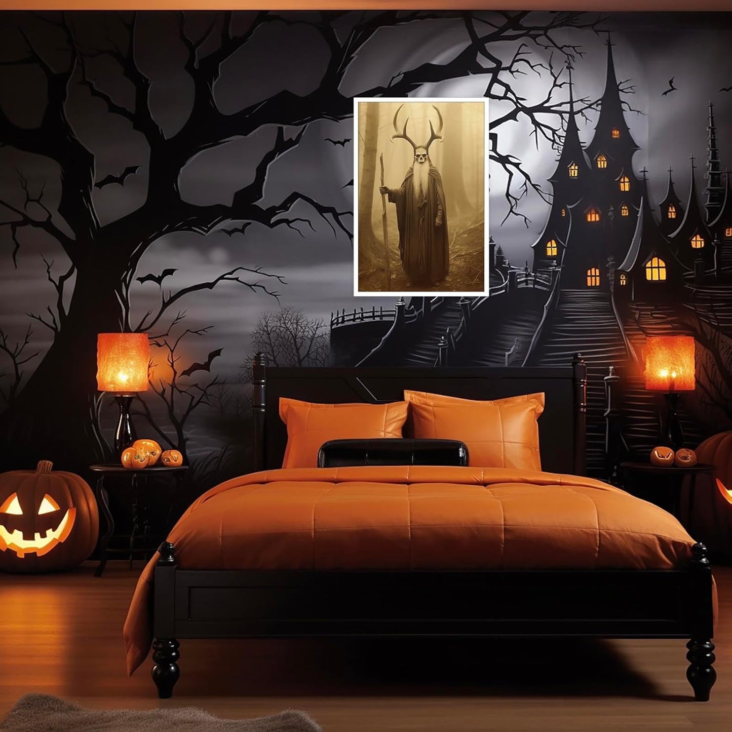 Skeleton Halloween Decor Occult Druid of the Forest Poster Canvas Wall Art Vintage Spooky Print Gothic Room Decor Dark Academia Decorations Bedroom Creepy Skull Picture 12X16inch Unframed