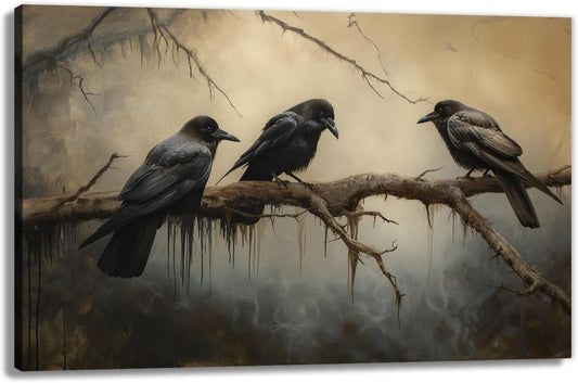 OAAPITI Halloween Decor Vintage Crow Wall Art Retro Art Poster Creepy Raven Picture Print Horrid Cemetery Painting Artwork Home Wall Decor(Artwork-4,24"x36")