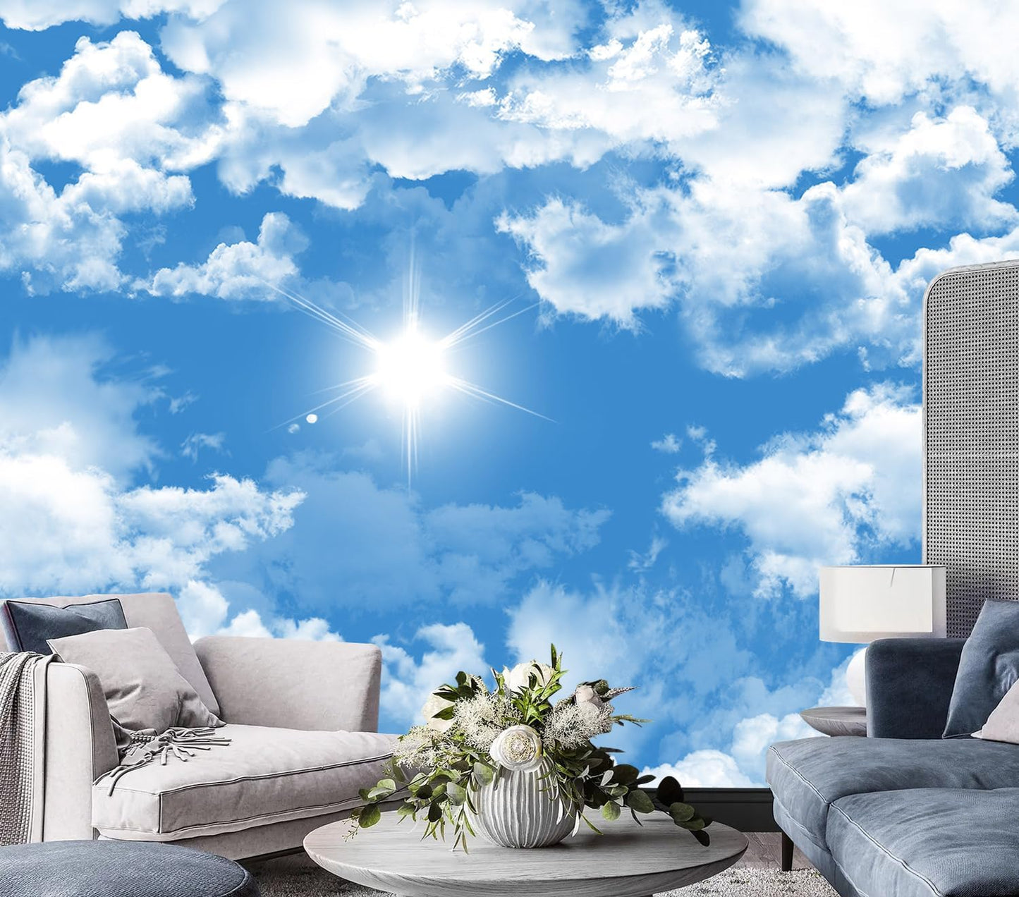 AFZEVEB-Ceiling Mural Blue Sky White Clouds Wallpaper for Living Room 159"x107"(Not Peel and Stick)