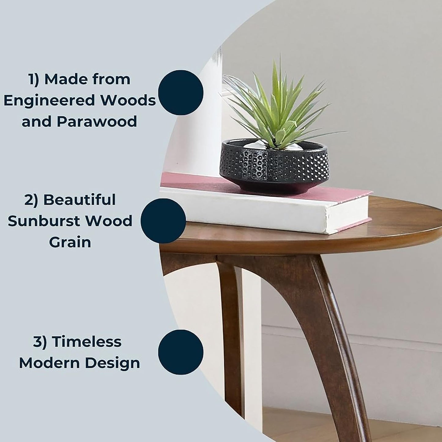 Martin Svensson Home LAX Two-Tone 20-Inch Caramel Brown Round Wood End Side Table with Walnut Legs and Shelf Storage