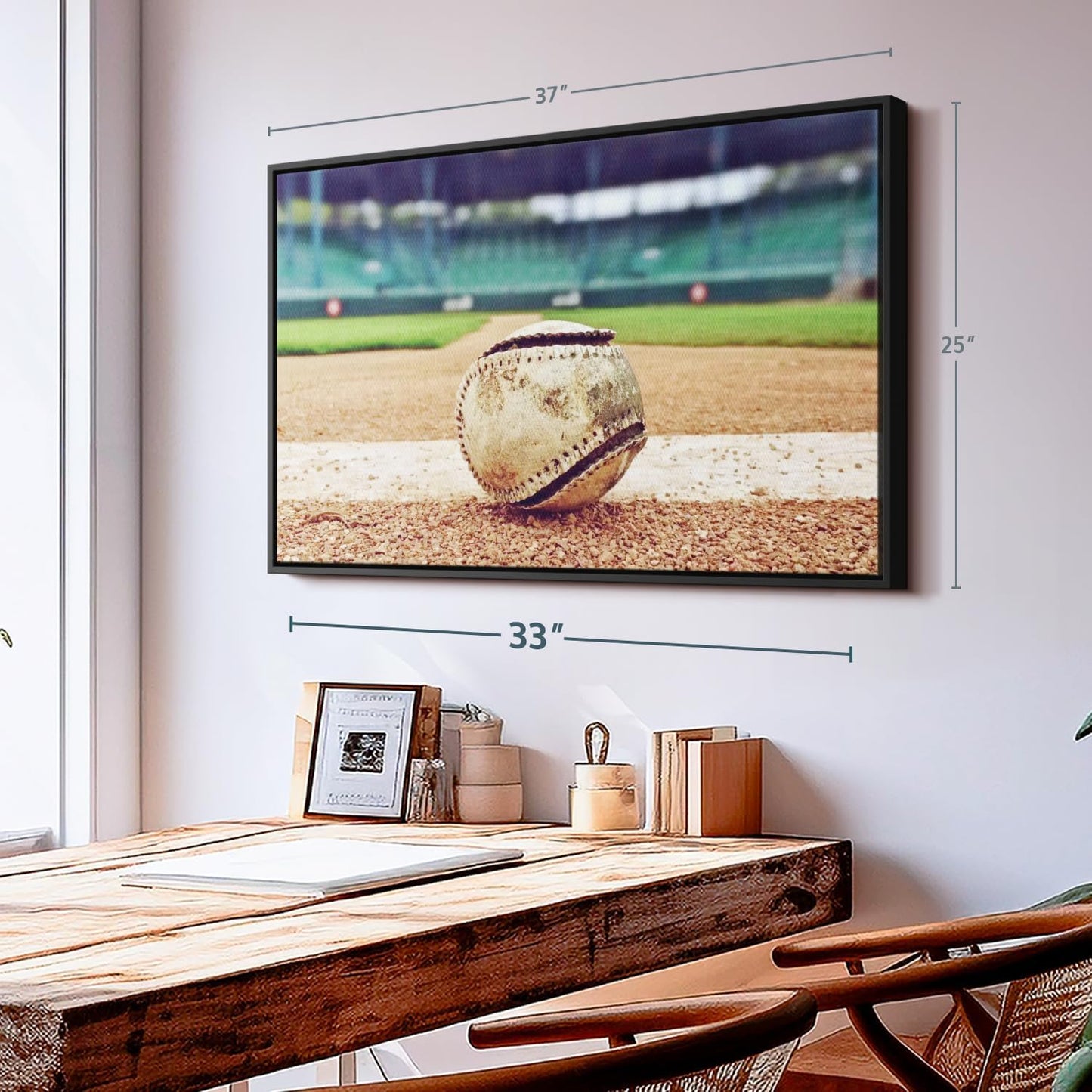 ElephantStock Baseball In Stadium Wall Art - Horizontal Framed Canvas - 1-Piece Living Room Wall Decor - Car Photography Canvas Print - Brown and Beige Decor for Wall - 37" X 25"