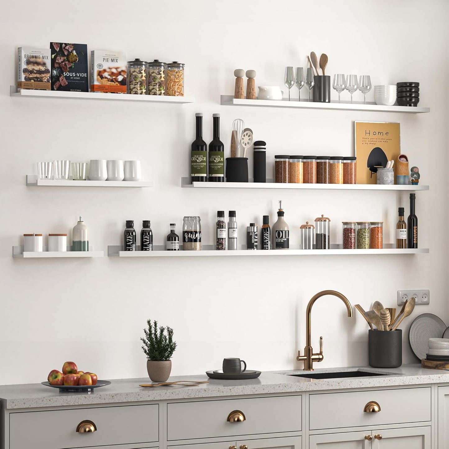 Heimlove Picture Ledge Shelf, Floating Shelves Set of 2, 36 Inches Picture Shelf for Wall with Ledge, Kids Bookshelf Wall Mounted for Living Room Bedroom Decor Books Photo Frames - White