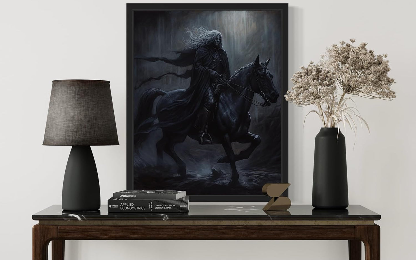 Black Dark Knight Poster Art Print, Halloween Scary Vintage Wall Art Academia Spooky Painting Decoration for Horror Prints, Gothic Posters Bedroom Decor 89 (Black Dark Knight, 16 x 20 inches, Black Frame)