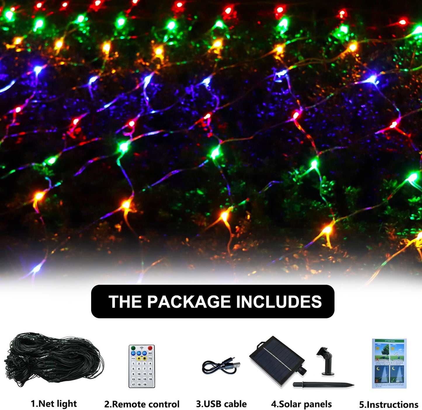 Solar Net Lights Outdoor Mesh Lights Multicolor, 200 LED Net Lights Christmas Colorful, Waterproof 19 Modes Timer Tree Wrap Lights for Fence, Garden, Yard, Bushes, Trunk, Halloween Decor-9.8ft x 6.6ft