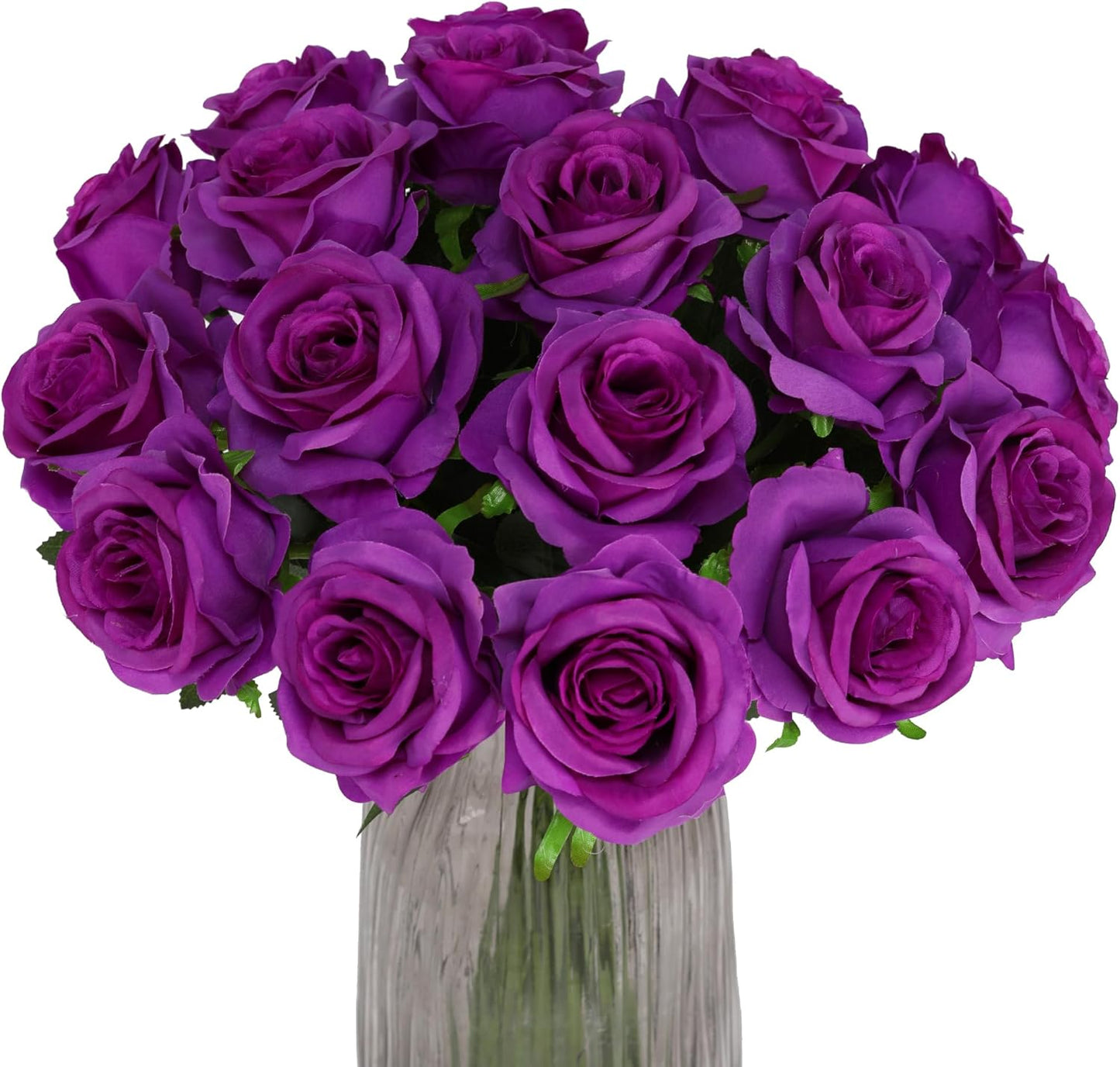 Purple Fake Roses Artificial Flowers - 16 Pcs Fake Artificial Roses Silk Flowers with Stems for Home Wedding Hotel Office Centerpiece Decor
