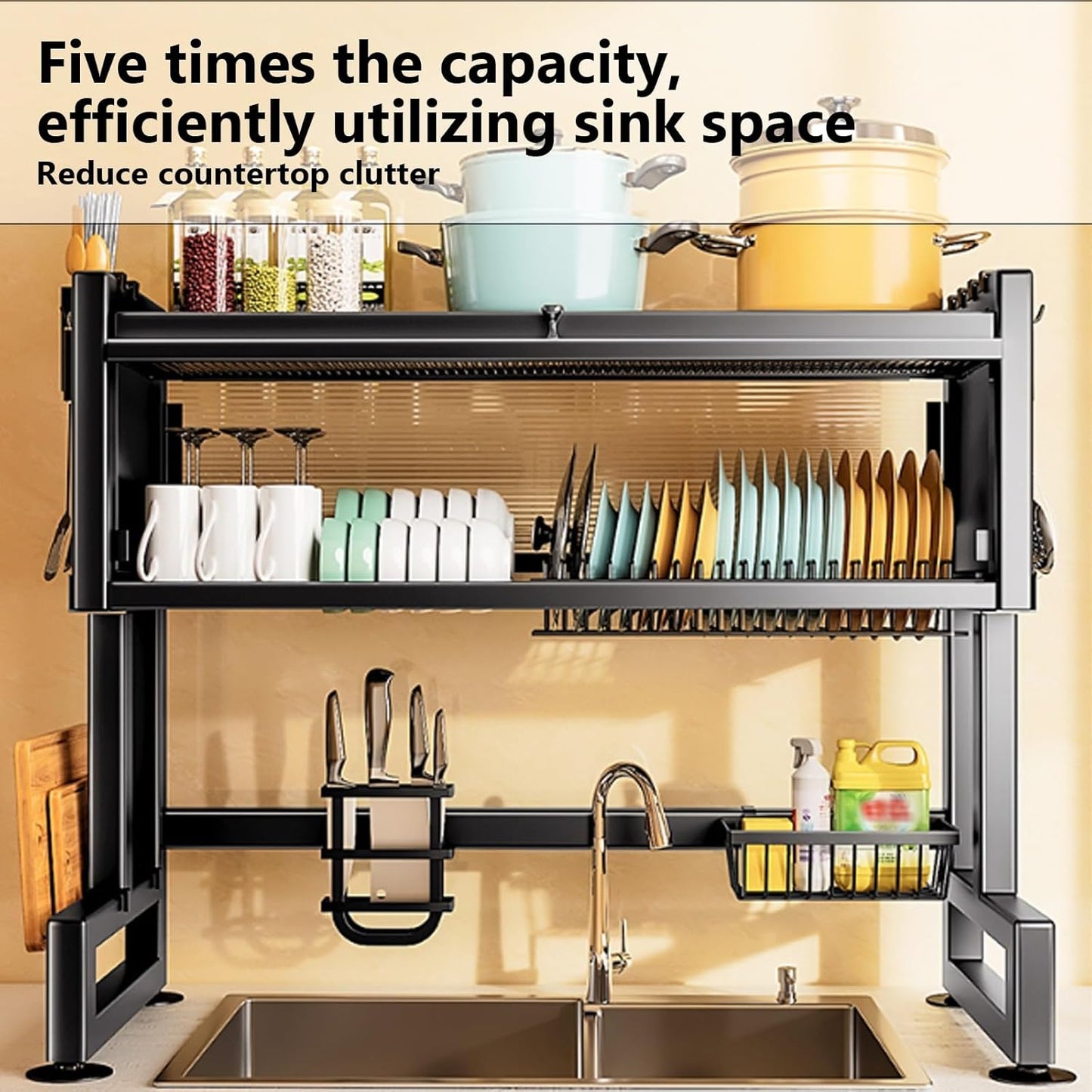 Home Furnishing Over The Sink Dish Drainer Drying Rack 3 Tier Over Sink Dish Rack for,oversink Dish Dry Rack,Space Saving Dish Drying Rack,Kitchen Sink Organizer countertop(Black,65cm/25.6in)