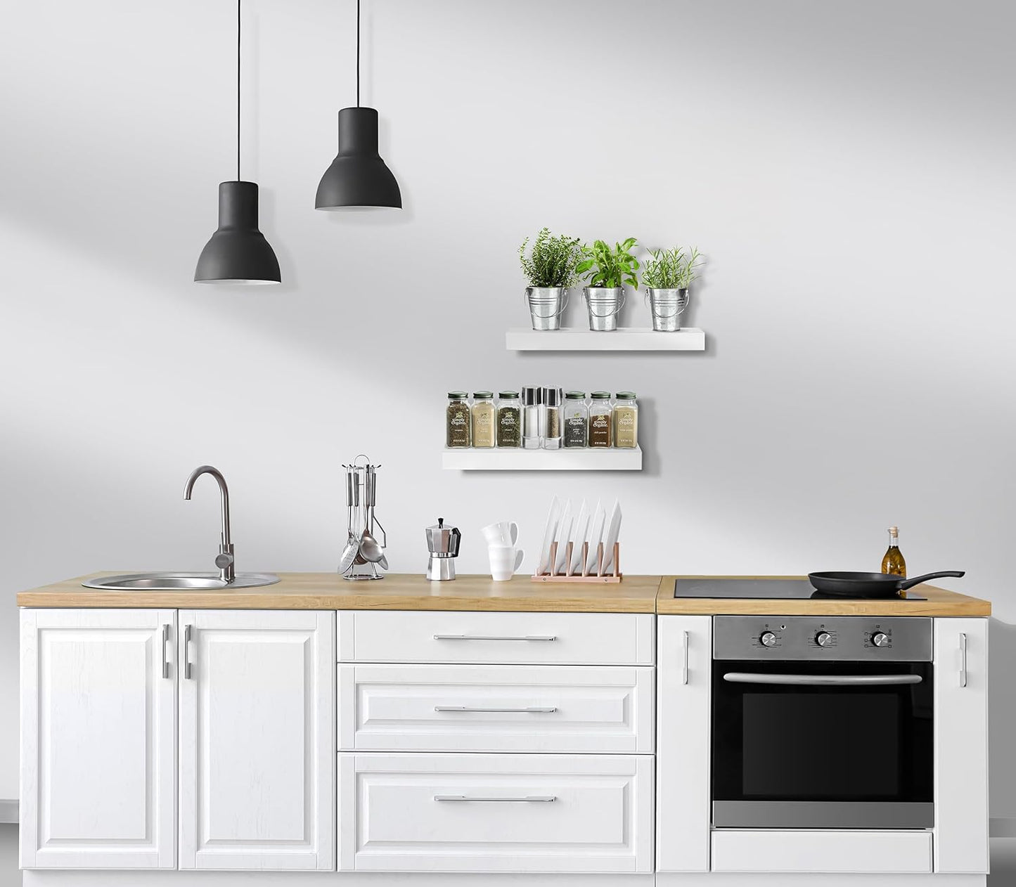 Sorbus Floating Shelves for Wall, Bathroom Shelves Wall Mounted for Kitchen, Bedroom, Bathroom Storage Over Toilet, Hanging Book Shelf for Wall Home Decor Living Room (White, 2 Pack)