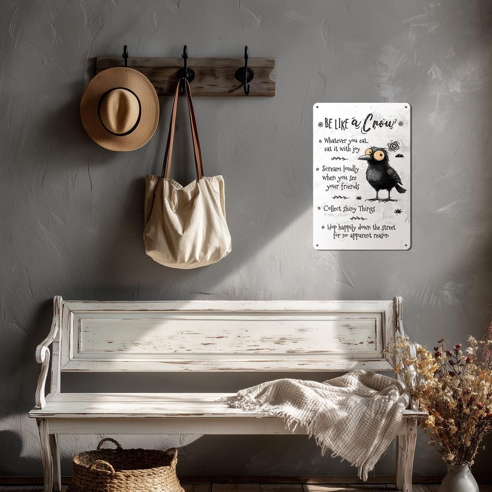 Heuhuww Crow Tin Sign-Be Like A Crow Wall Decor for Classroom Office Home-Inspirational Gifts for Co-worker Friends Family 12" x 8"(H18)