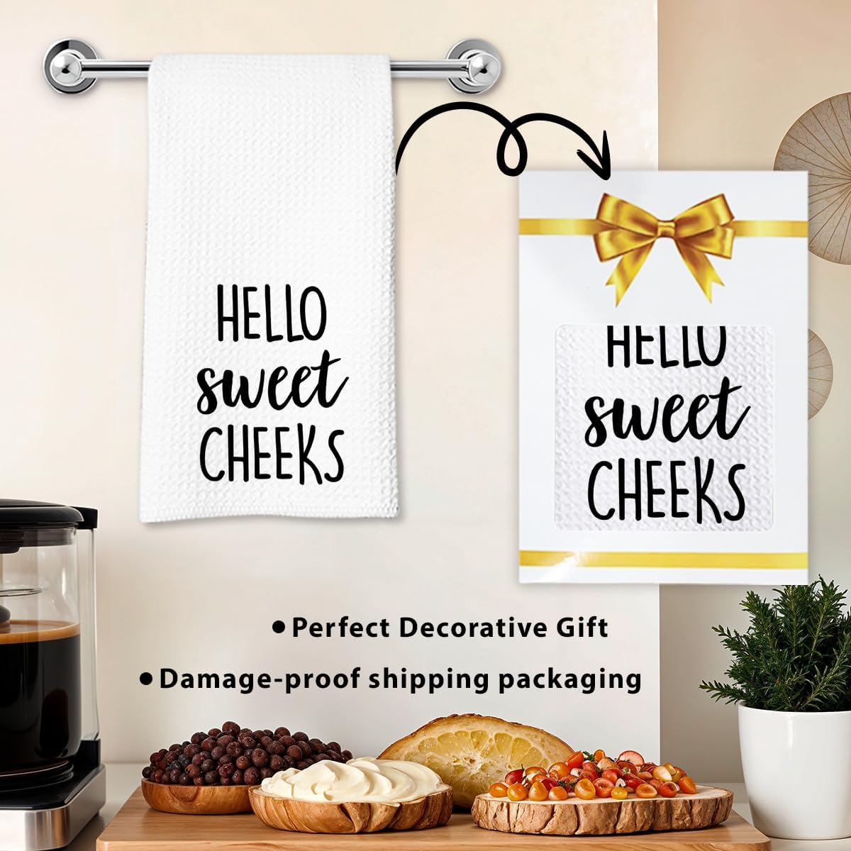 Hello Sweet Cheeks Hand Towel, Waffle Weave Microfiber Bathroom Towel, Funny Rustic Farmhouse Decor, Cute Guest Bathroom Accent