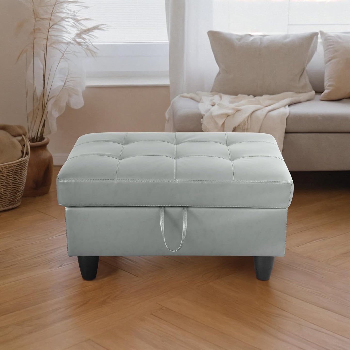 Ottoman Rectangular Storage Ottoman Bench, Faux Leather Footrest, Coffee Table, Stool Footstool with Hinged Lid for Living Room, Bedroom, Entryway, Gray, 35"x23.5"x17.5"