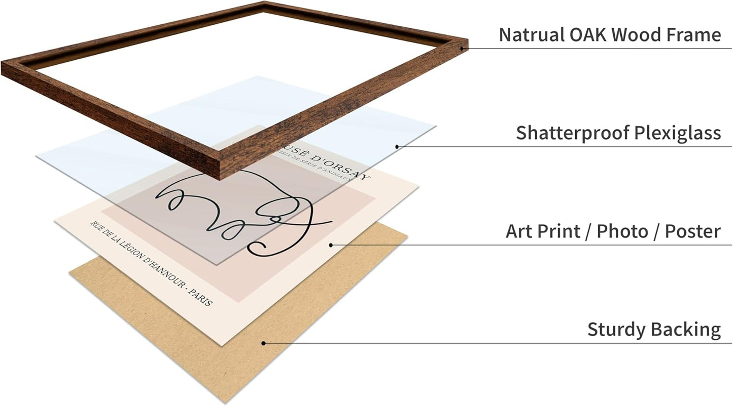 Poster Master Vintage Poster - Retro One Line Elephant Drawing Print - Elephant Art - Minimal Gift for Men, Women, Animal Lover - Abstract Wall Decor for Home, Office, 16x20 Brown Framed