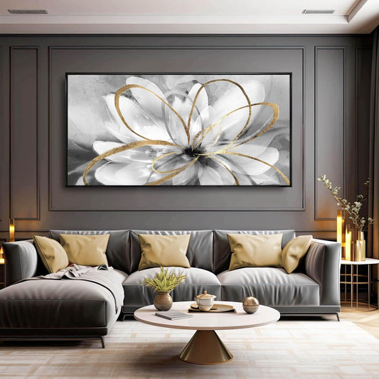 Kureful Botanical Canvas Wall Decor Abstract Floral Wall Art for Home Grey Artwork Contemporary Wall Painting for Office Large Size 29"x 58" Poster