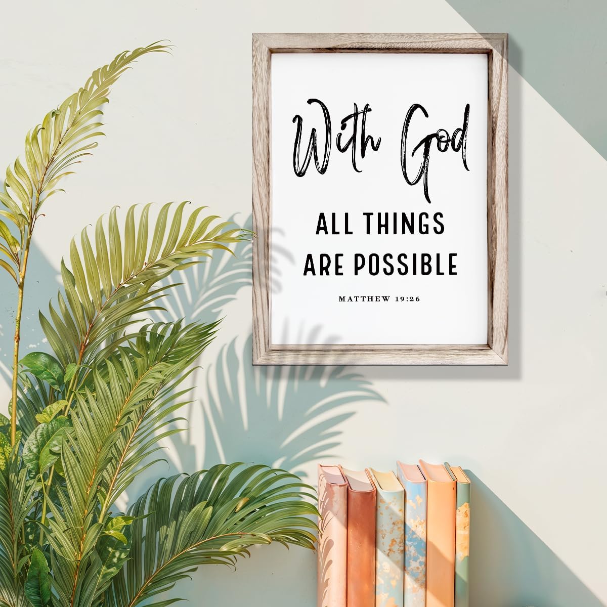 Christian Wooden Wall Signs, Religious Home Decor, Farmhouse Decor for Home Office, Christian Gift, Hanging Framed Wall Plaque 15 * 11.5 inches, With God All Things are Possible Sign