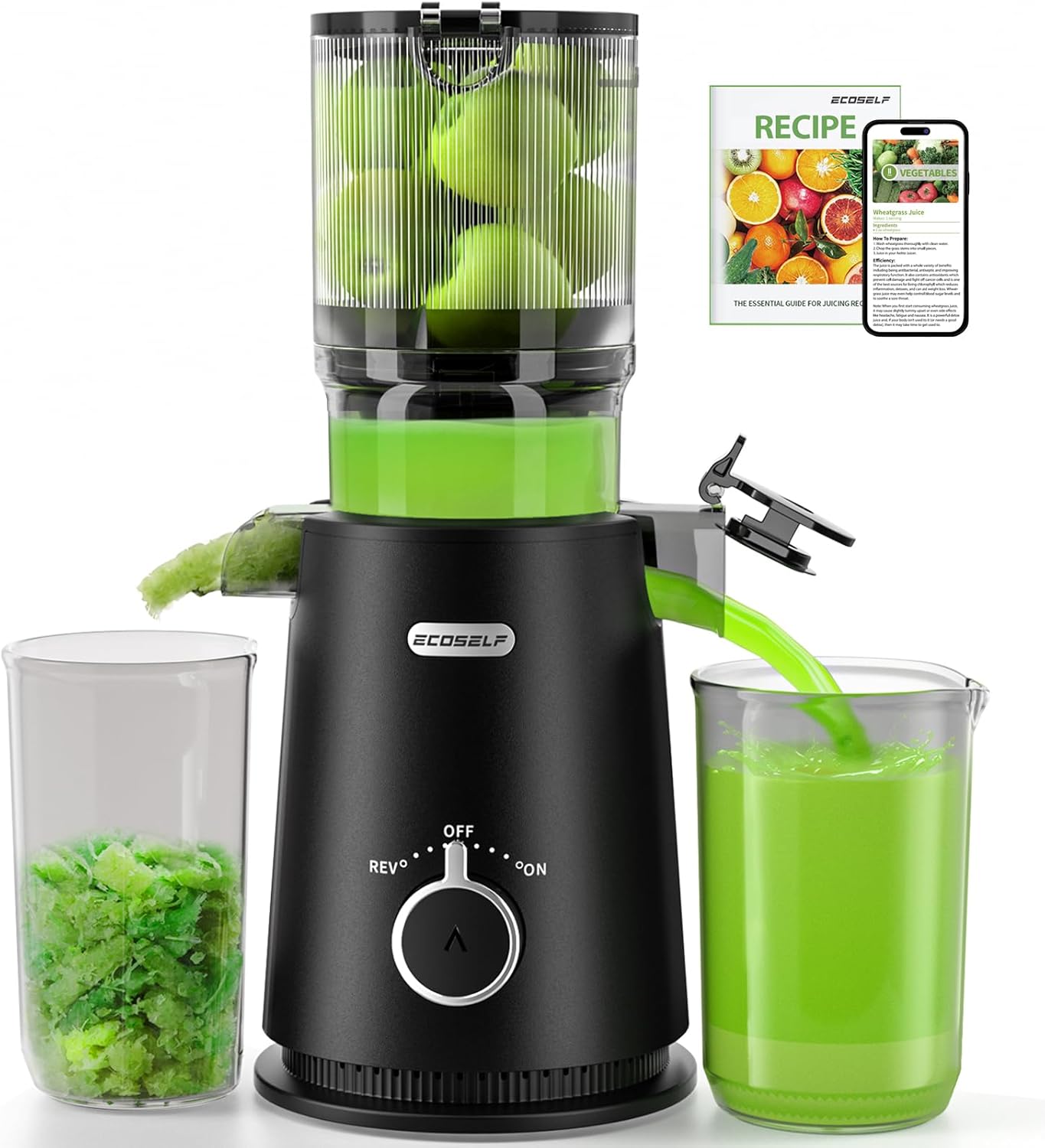 Juicer Machines with Wide Mouth & Large Feed Chute, Professional Cold Press Juicer For Whole Fruits & Vegetables, Self Feeding for Juice Extractor Machine, Easy to Clean, High Juice Yield