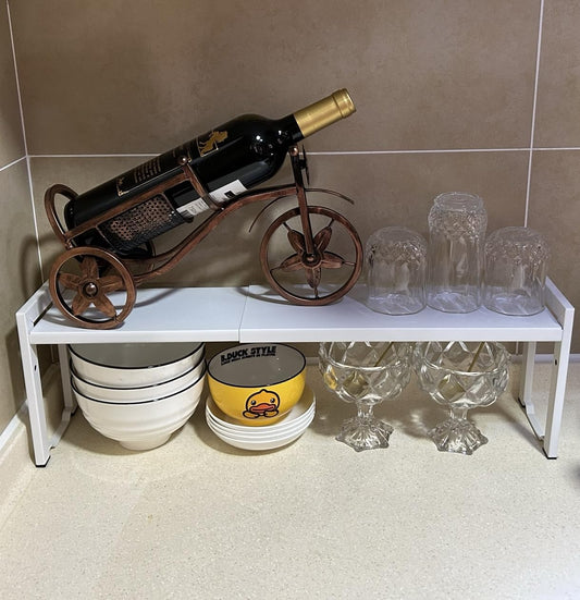 Expandable Cabinet Shelf Organizer 16-26" L Stackable Kitchen Counter Shelf Rack Stand Sink Riser Countertop Storage White (Narrow 5.1”D)