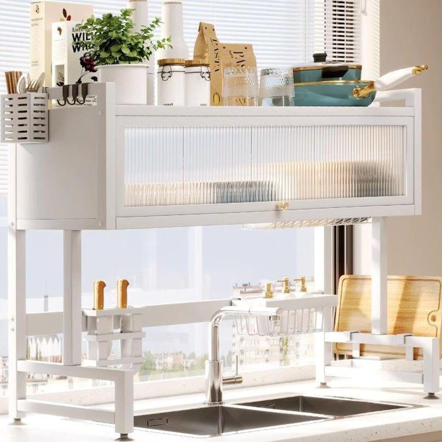 Home Furnishing Over The Sink Dish Drainer Drying Rack 3 Tier Over Sink Dish Rack for,oversink Dish Dry Rack,Space Saving Dish Drying Rack,Kitchen Sink Organizer countertop(White,95cm/37.4in)