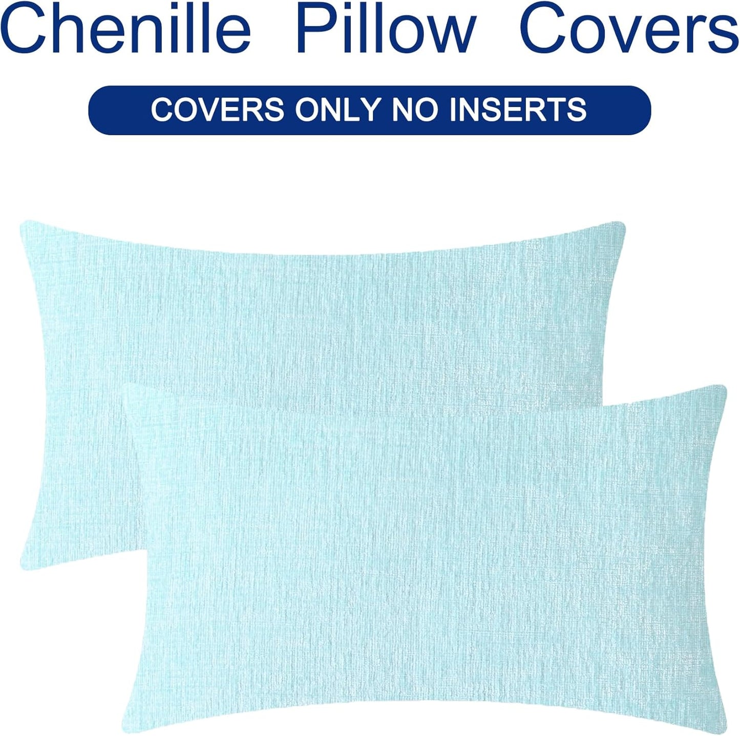 CaliTime Throw Pillow Covers Decorative 16 X 26 Inches Pack of 2 Cozy Chenille Cushion Cases for Couch Sofa Bed Living Room Home Light Blue Grey