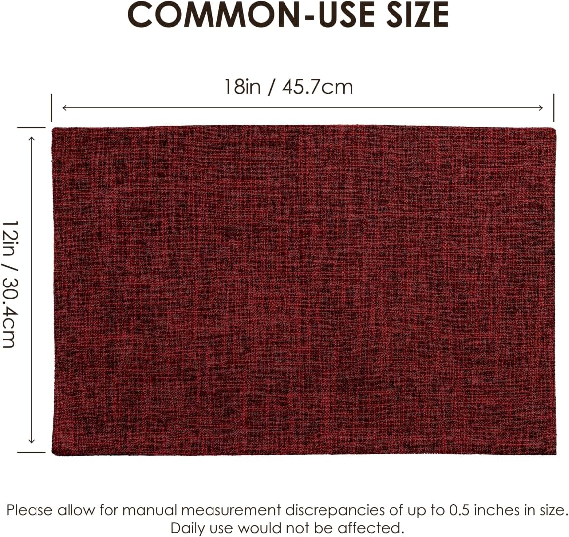 Christmas Placemats Set of 8, Bilayer Thickened Linen Place Mats Heat Resistant Machine Washable Wrinkle Free Carefully Selected Polyester Mats for Kitchen/Dining/Coffee Table (Deep Red)