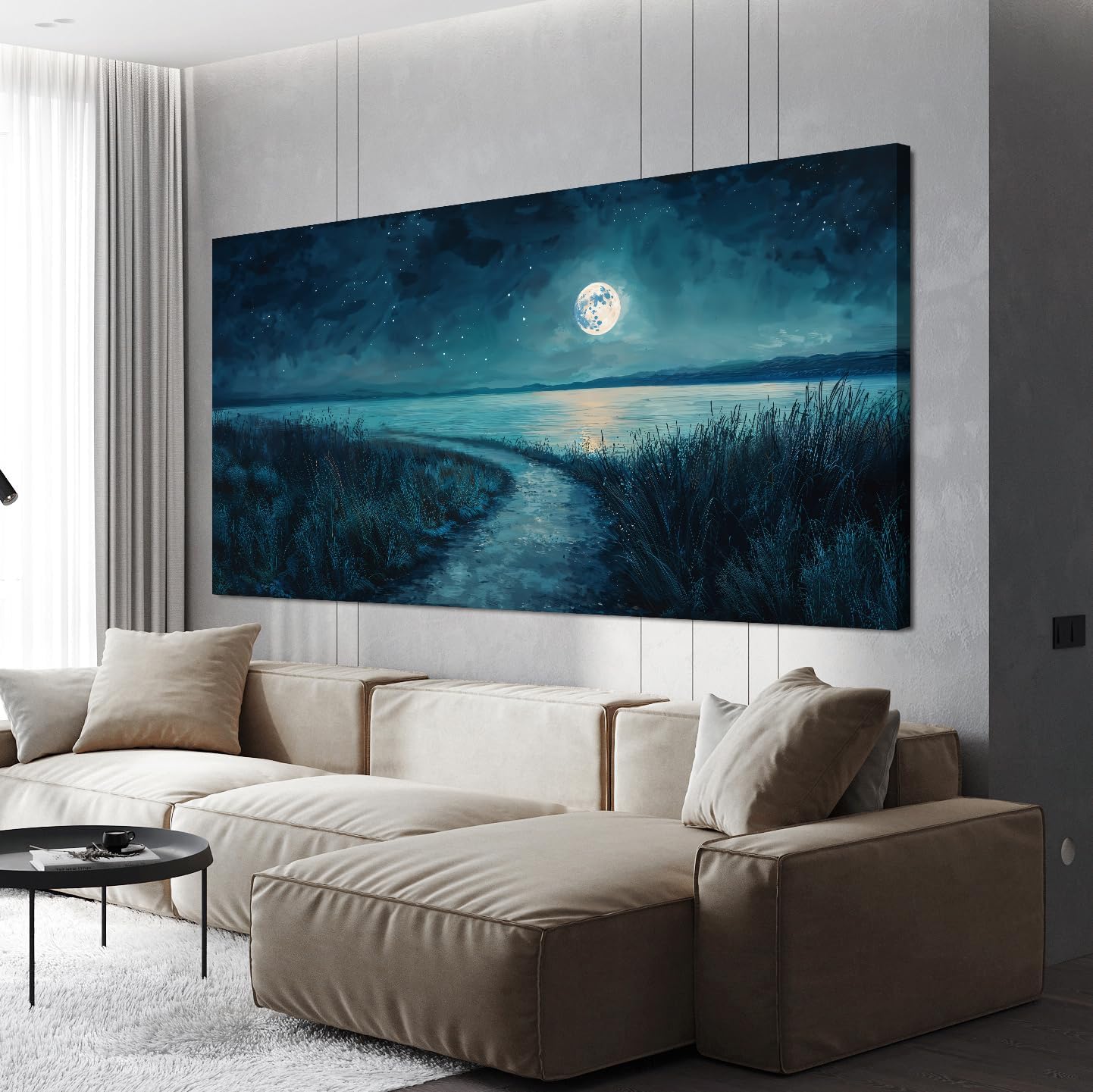 Canvas Wall Art Decor Modern Large Wall Decor For Living Room Blue Botanical Wall Art Coastal Starry Sky Wall Art Artwork for Walls Art Canvas Prints Work For Home Office Wall Decor 24" X 48"
