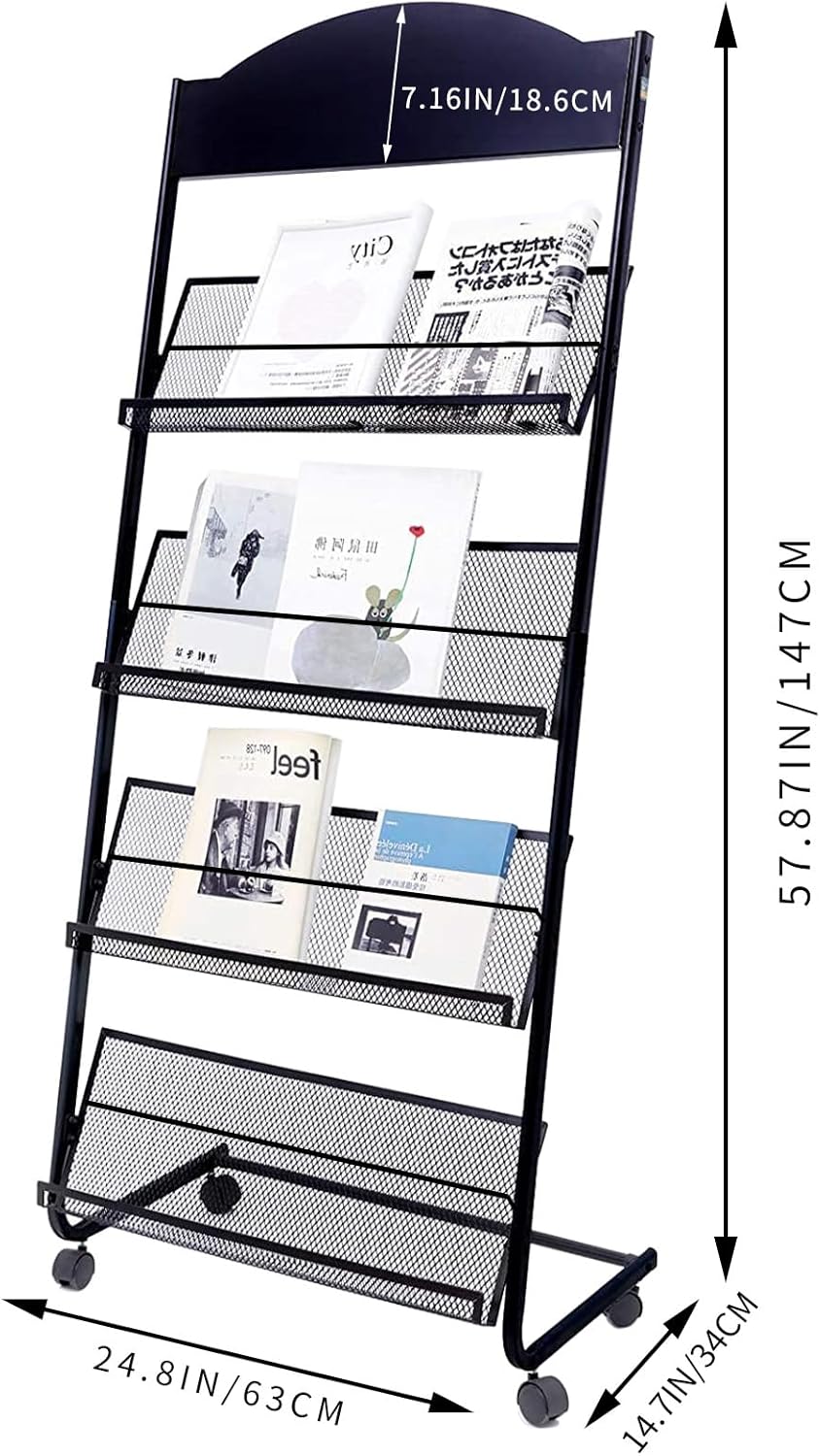 YinghaoFloor Standing Magazine Rack, 4 Layer Iron Magazine Rack Floor, Suitable for the Display of Brochures or Documents in Exhibitions, Shopping Malls, Hospitals, Offices