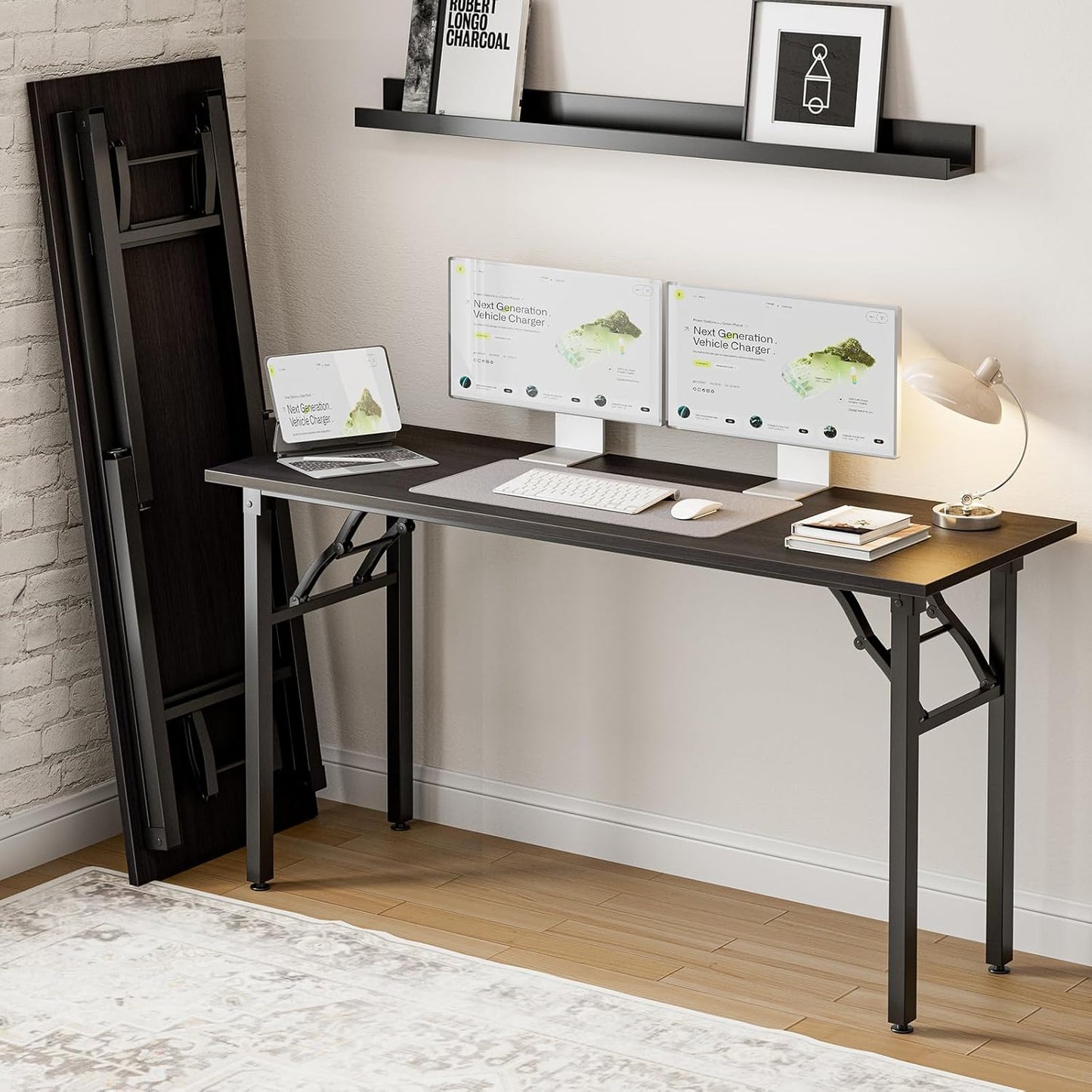 Frylr Small Folding Computer Desk – Portable 55.1 Inch Foldable Laptop Table, Collapsible and Compact for Easy and Fast Setup, Lightweight for Small Spaces, Home Craft and Study Use, Charcoal Wenge