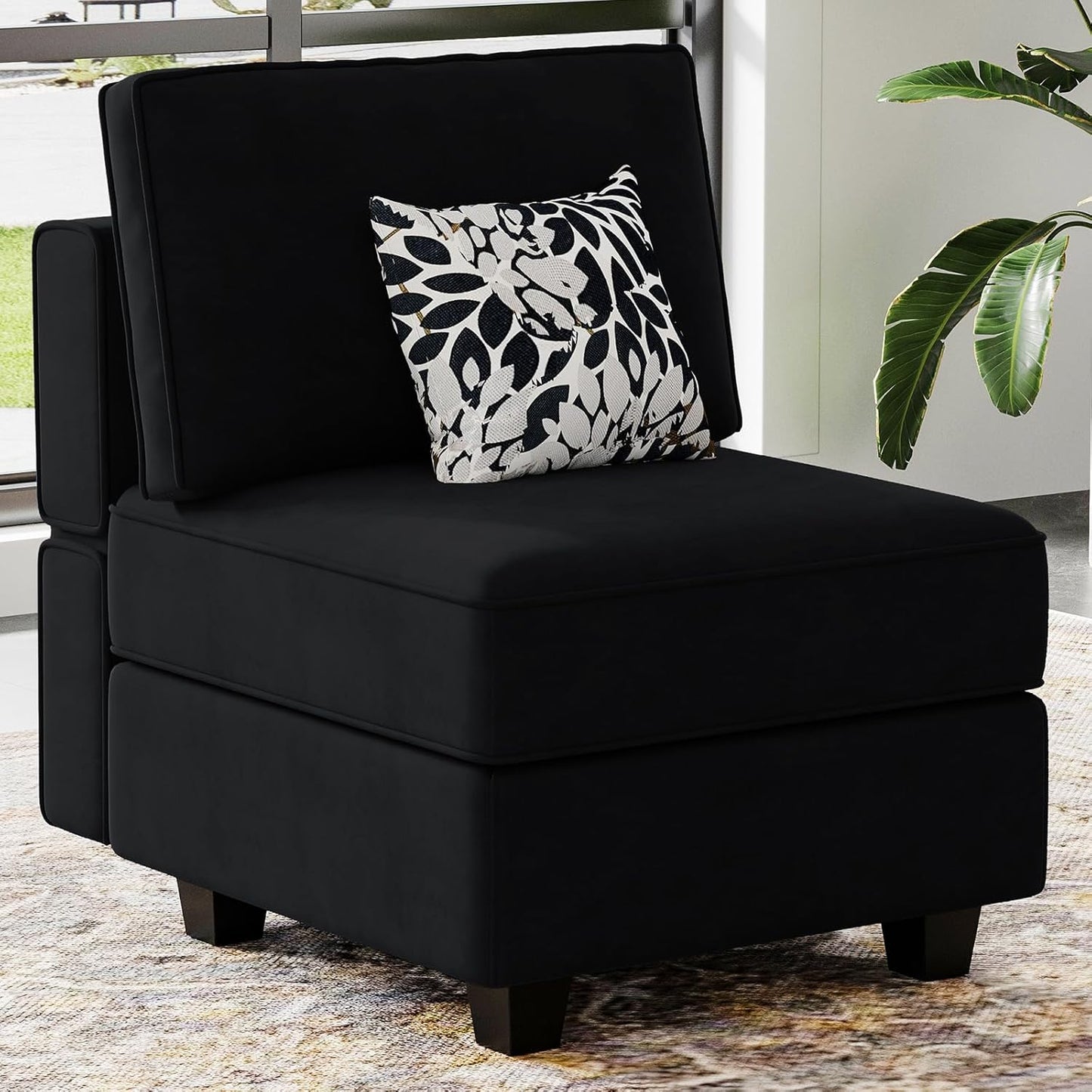 Belffin Modular Sofa Middle Module with Storage Accent Armless Chair for Modular Sectional Sofa Couch Velvet Black