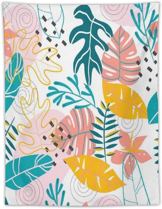 ICMOLYYENLO Tropical Green Leaves Tapestry, Exotic Leaves Beautiful Bedroom Wall Hanging, Floral Poster Blanket for Bedroom Living Room Dormitory Apartment 60x80 Inch