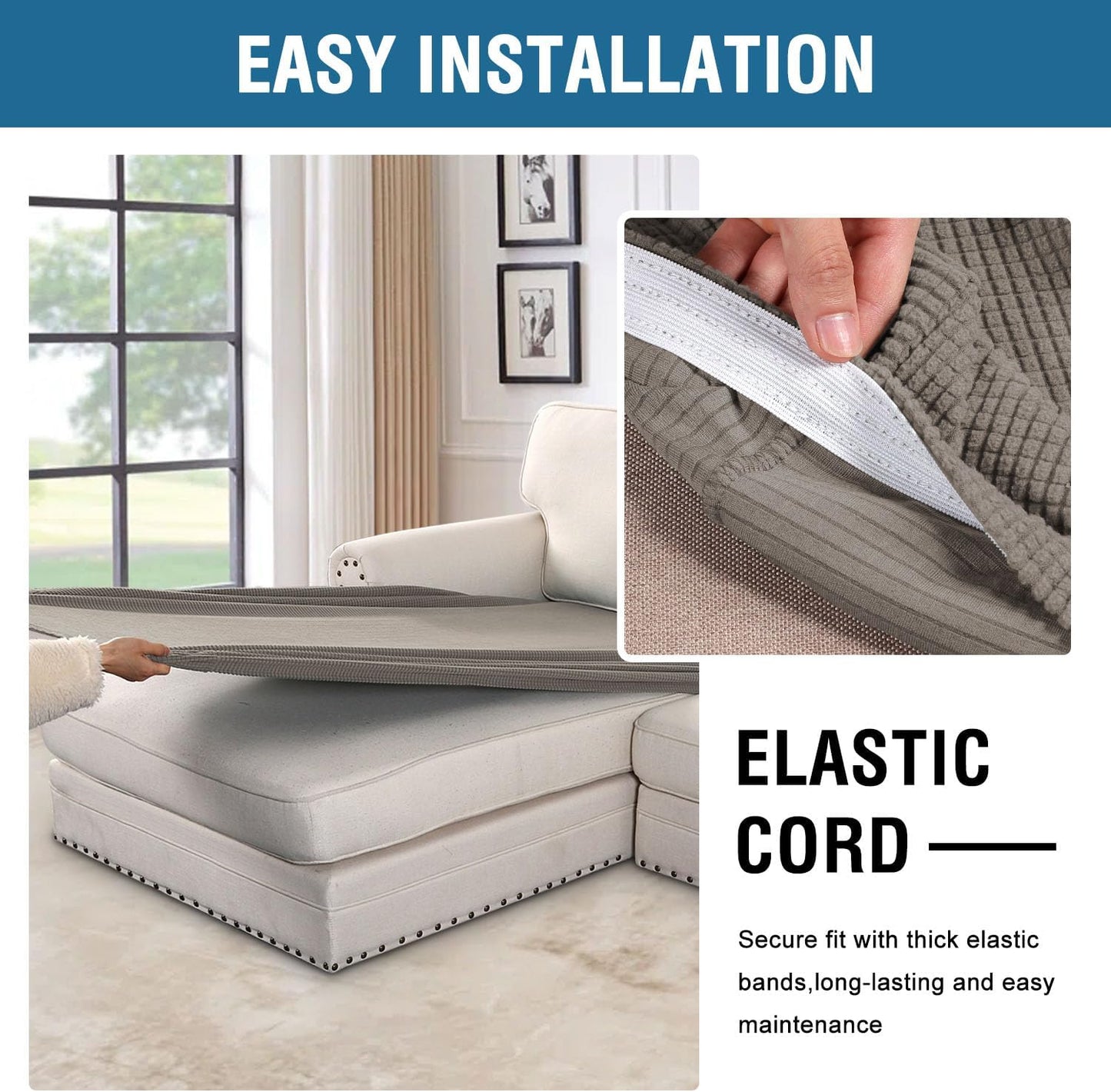 H.VERSAILTEX Super Stretch Individual Chaise Cover Sectional Couch Covers for L Shaped Sofa Both Left/Right Featuring Thick Jacquard Textured Twill Fabric (1 Piece Chaise Cover, Taupe)