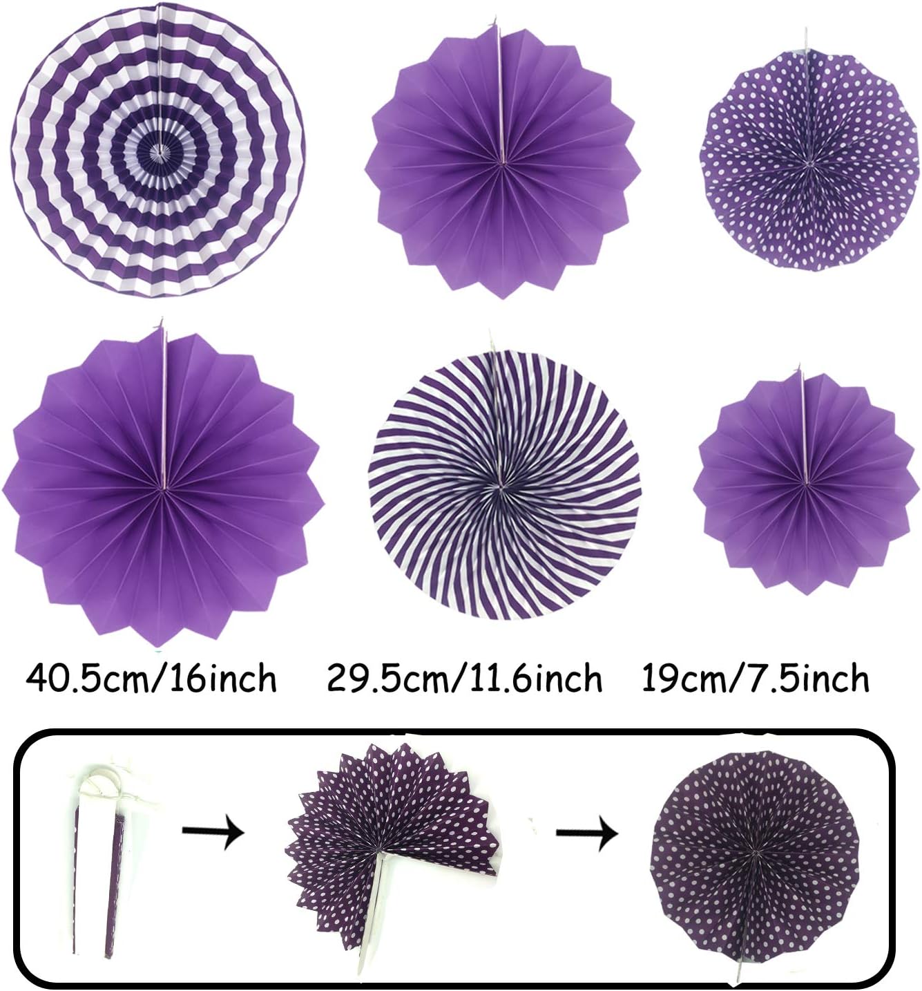 ZERODECO Party Decoration, 21 Pcs Purple and Lavender Hanging Paper Fans, Pom Poms Flowers, Garlands String Polka Dot and Triangle Bunting Flags for Birthday Parties, Wedding, Mermaid Party