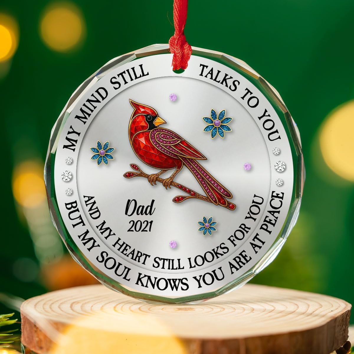 Memorial Ornament - Personalized Glass Ornament Gift for Cherished Memories, Loved Ones in Heaven, Sympathy Gifts for Deceased, My Mind Still Talks to You