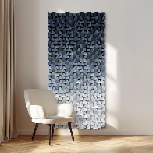 LIUZEYUE - 3D wooden block decoration painting art wall decoration 3D wooden background wall living room bedroom study (blue gray gradient) 31.5"x63"