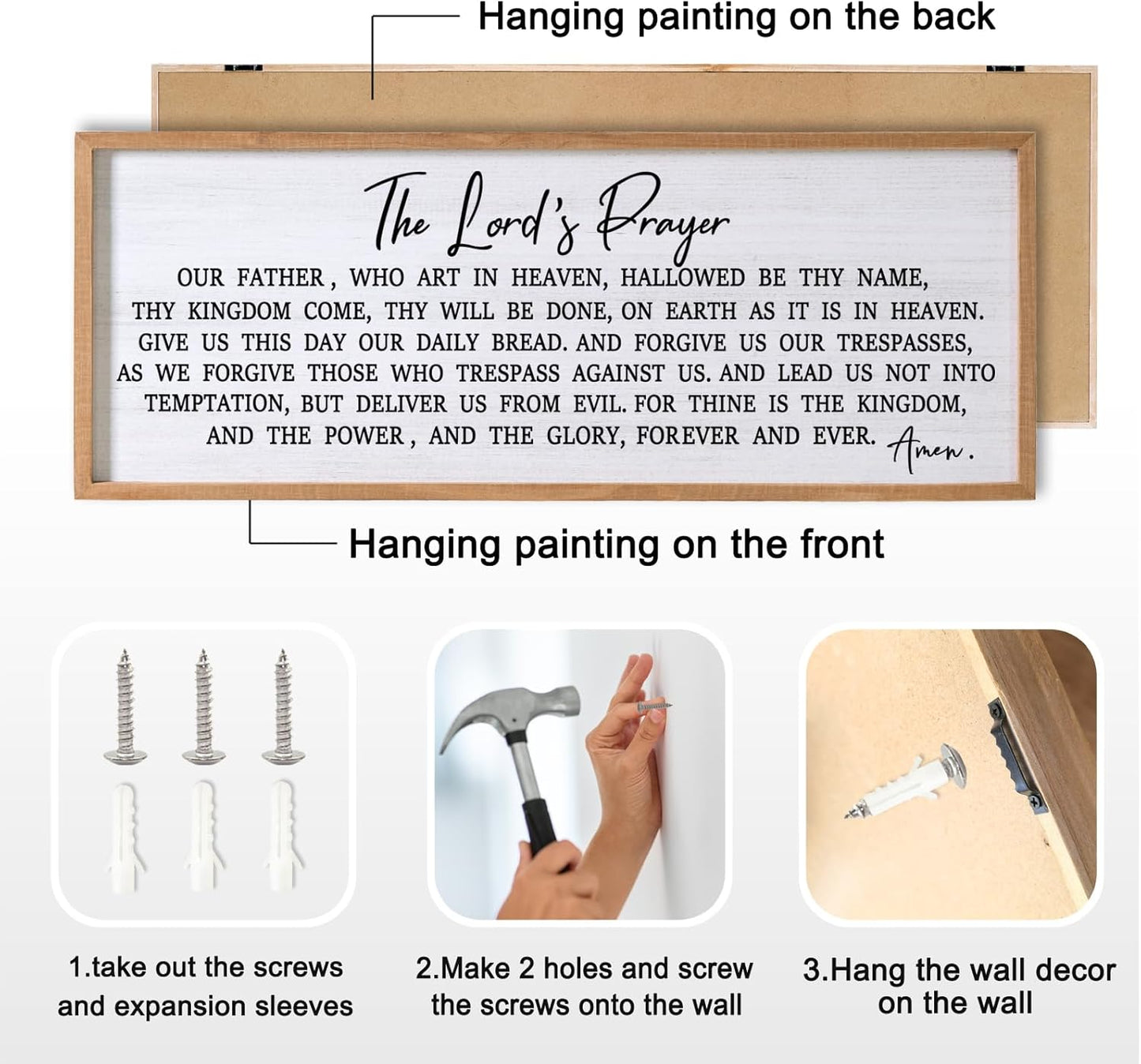 Our Father Prayer Bible Verse Framed Wall Art, 40''×15'' Rustic Religious Christian Lords Prayer Sign for God Jesus Christ Prayer, Horizontal Holy Inspirational Catholic Scripture Decor