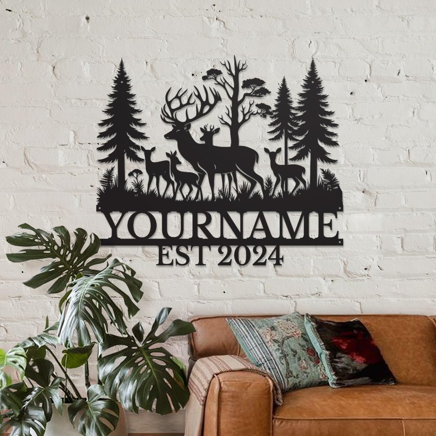 Personalized Deer Forest Name metal Signs,Custom Shed Metal Wall Decor,Black Deer Metal Wall Art Decor,Deer Home Metal Signs Plaques,Outdoor wall Decorative Signage (Style E)