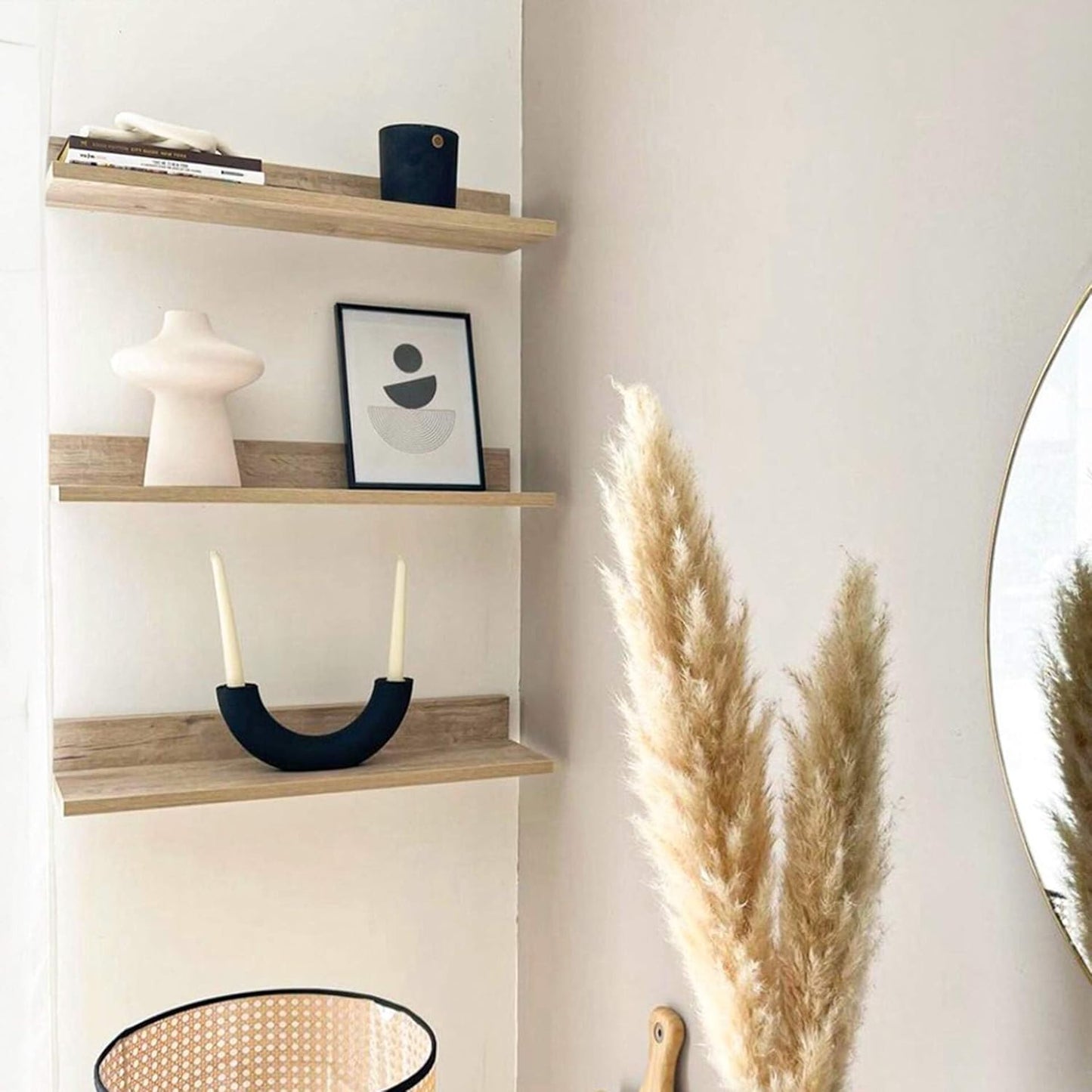 Mobili Fiver, Set of 2 Rachele Shelves, 23.62 in, Oak, Melamine-Finished, Wall Mounted Shelves for Bedroom, Corridor, Kitchen, Entrance, Living Room, Office, Italian Furniture