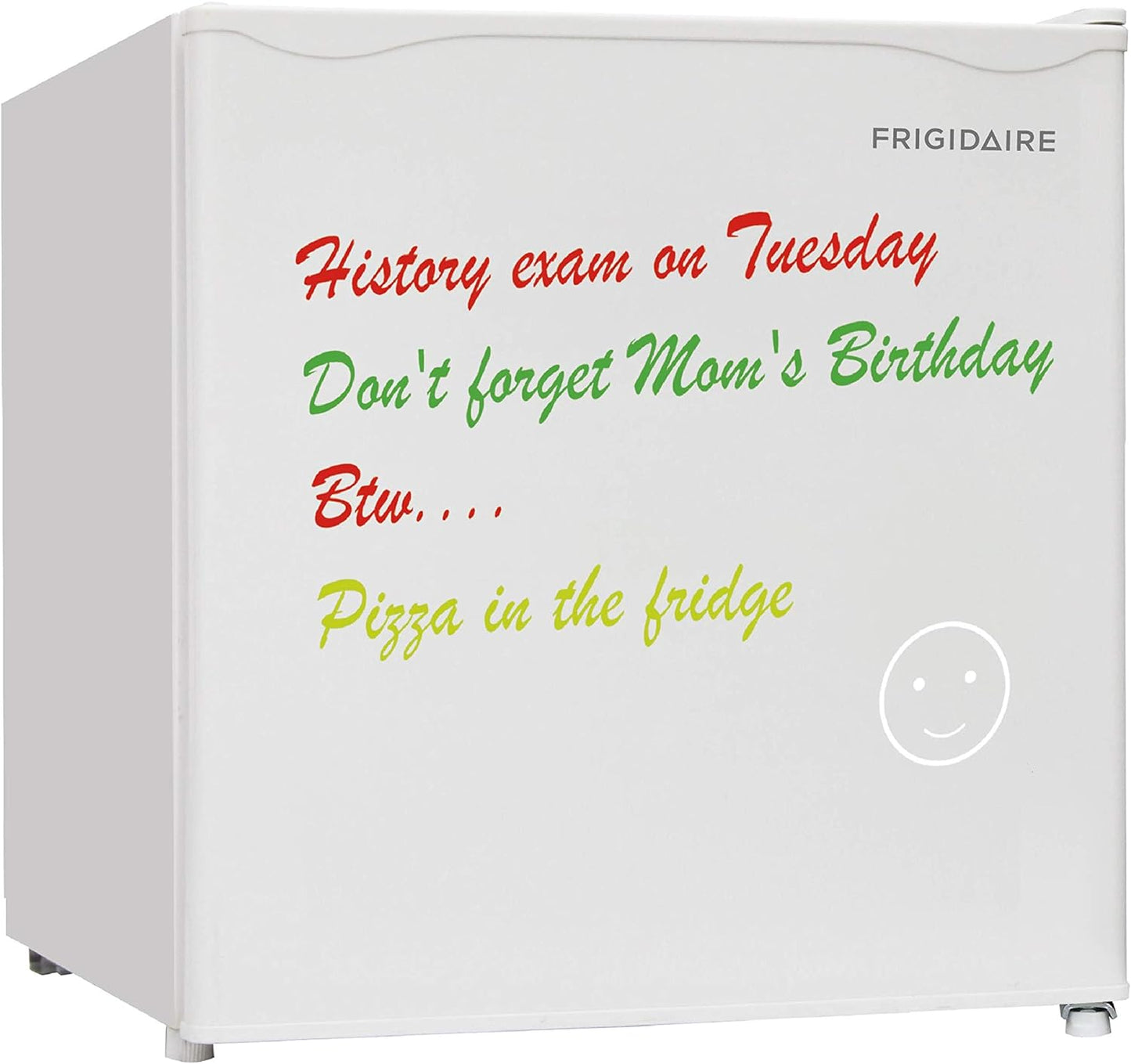 FRIGIDAIRE EFR107-WHITE, Mini Fridge for Dorm with White Board & Small Ice Freezer 1.6 Cu Ft Compact Refrigerator, White