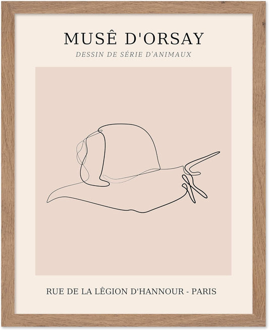 Poster Master Vintage Poster - Retro One Line Snail Drawing Print - Snail Line Art - Minimal Gift for Men, Women, Animal Lover - Abstract Wall Decor for Home, Office, 8x10 Beige Framed