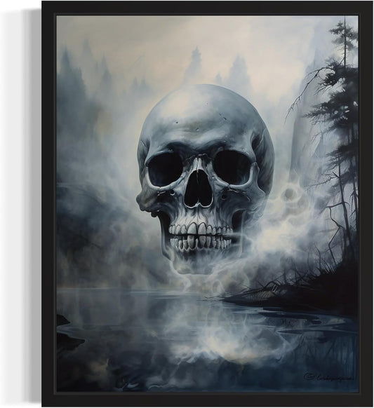 Foggy Skull Poster Art Print, Halloween Scary Vintage Wall Art Academia Spooky Painting Decoration for Horror Prints, Gothic Posters Bedroom Decor 89 (Foggy Skull, 8 x 10 inches, Unframed)
