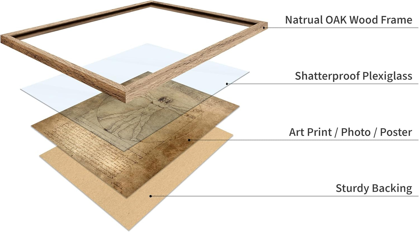 Poster Master Classic Leonardo Da Vinci Poster - Vintage Renaissance Print - Gift for Artist, Friend - Vitruvian Man, Proportion, Symmetry, Human Body - Wall Decor for Office, 11x14 Beige Framed