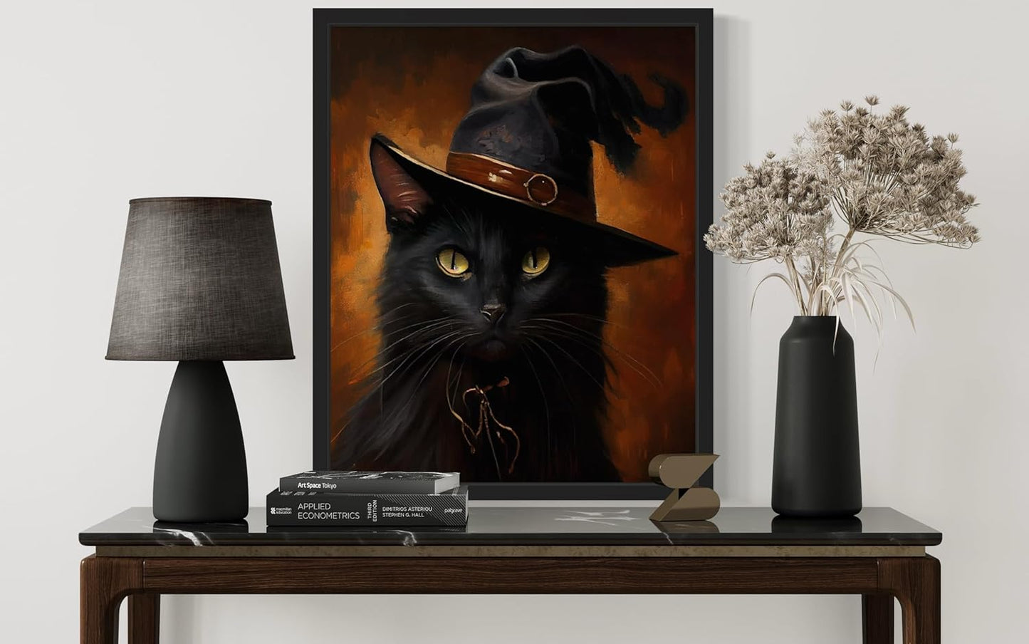Witch Cat Poster Art Print, Halloween Scary Vintage Wall Art Academia Spooky Painting Decoration for Horror Prints, Gothic Posters Bedroom Decor 89 (Witch Cat, 8 x 10 inches, Unframed)