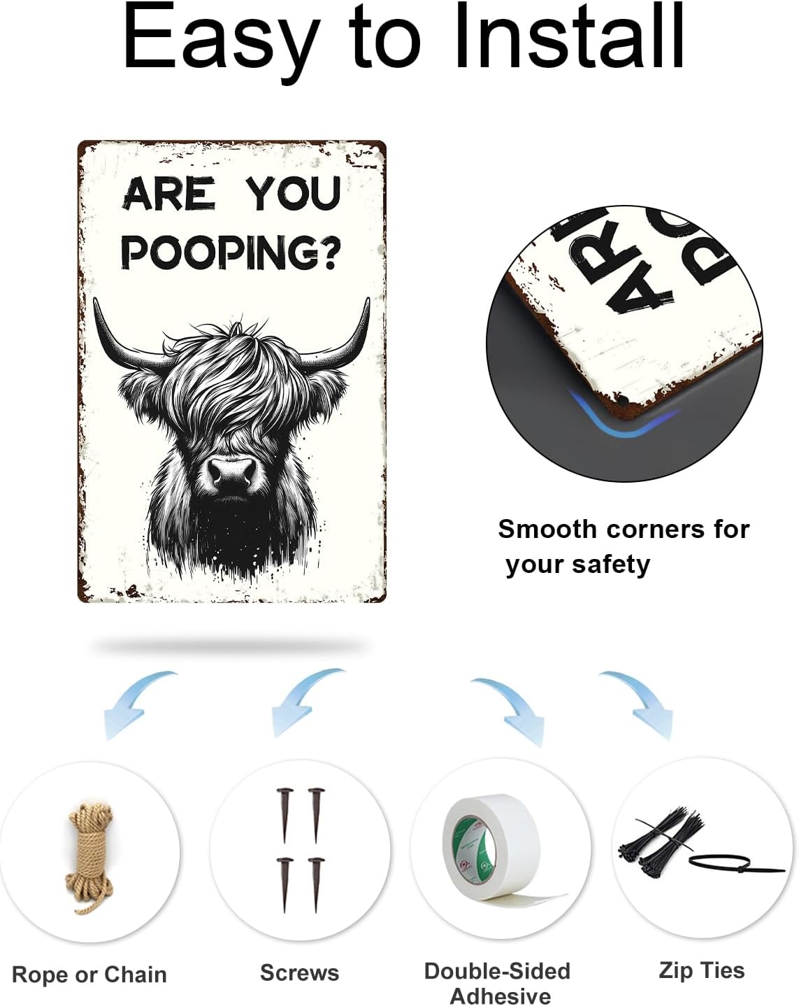 ALKB Funny Highland Cow Are You Pooping Metal Signs Vintage Farmhouse Bathroom Wall Decor Highland Cow Lovers Gift 8 x 12 Inch