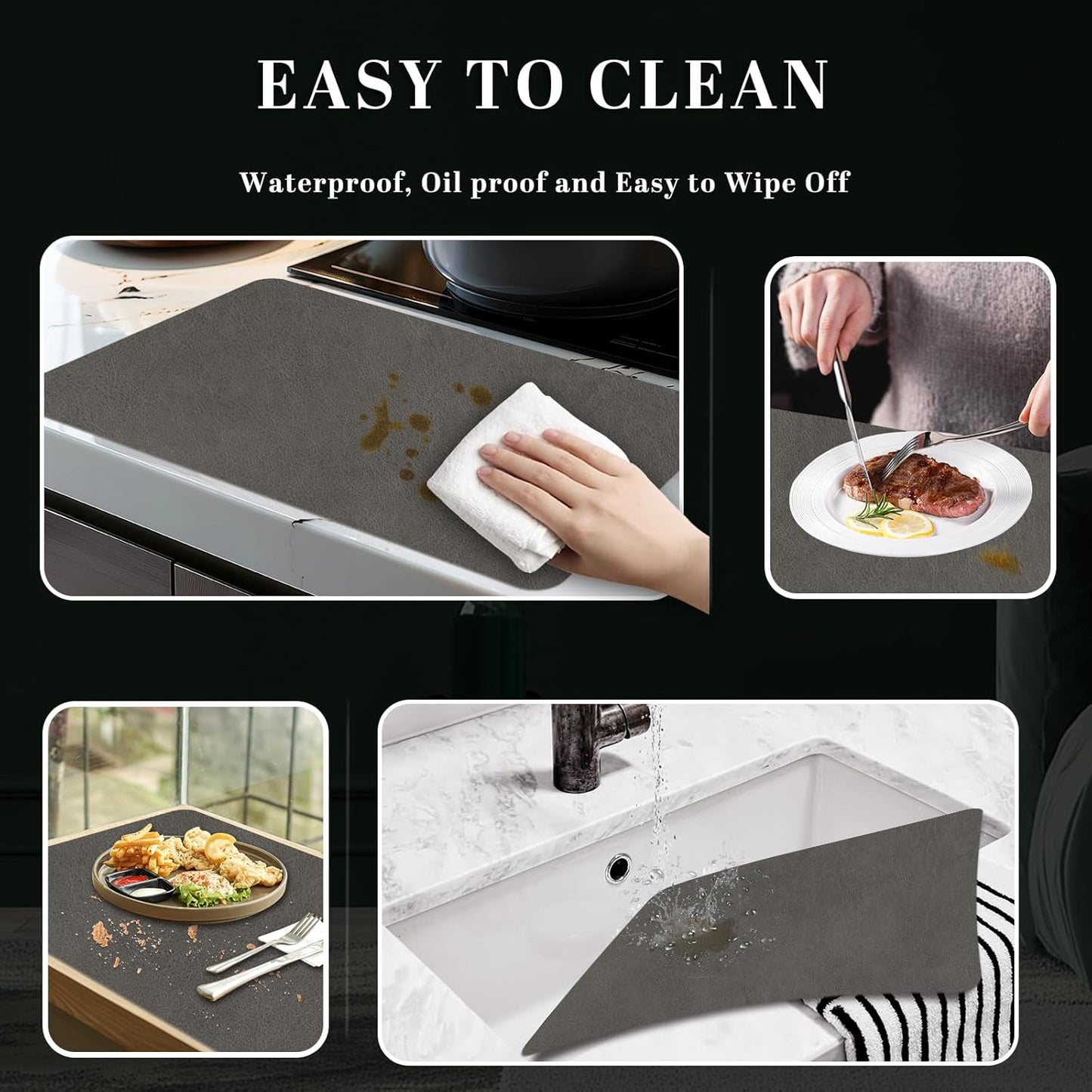 BLESWIN Faux Leather Placemats, PU Dining Table, Waterproof and Oil Resistant Easy to Clean, Heat Resistant Reversible Use Table Mats for Kitchen, Dining Table, Outdoor – 12 × 17 Inch, Mud&Dark Yellow