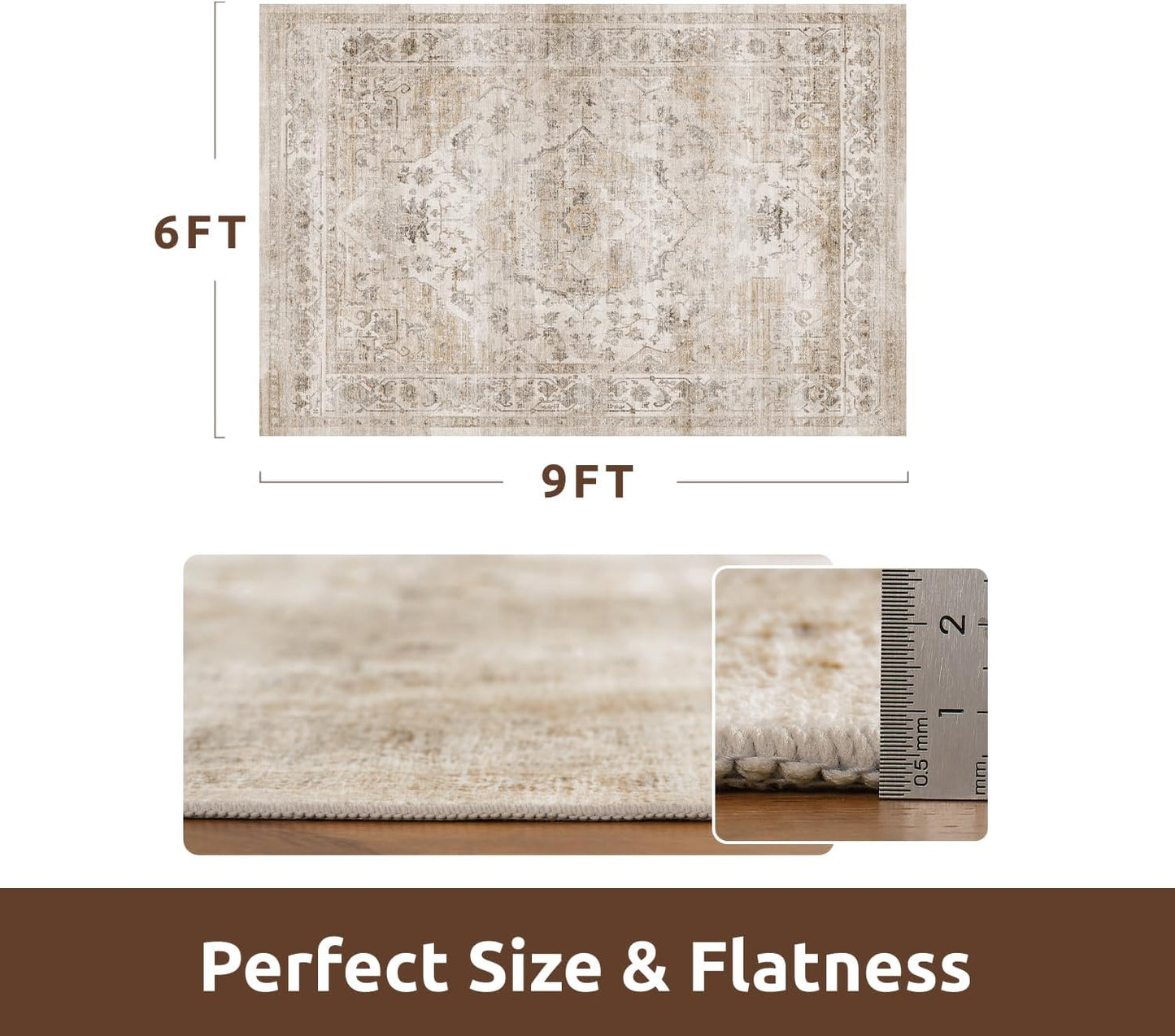 AMOAMI-Area Rug 6X9 Rugs for Living Room-Vintage Soft Beige Rugs for Bedroom-Non Slip Carpet-Machine Washable Rug for Dining Room Living Room Bedroom Office Under Table