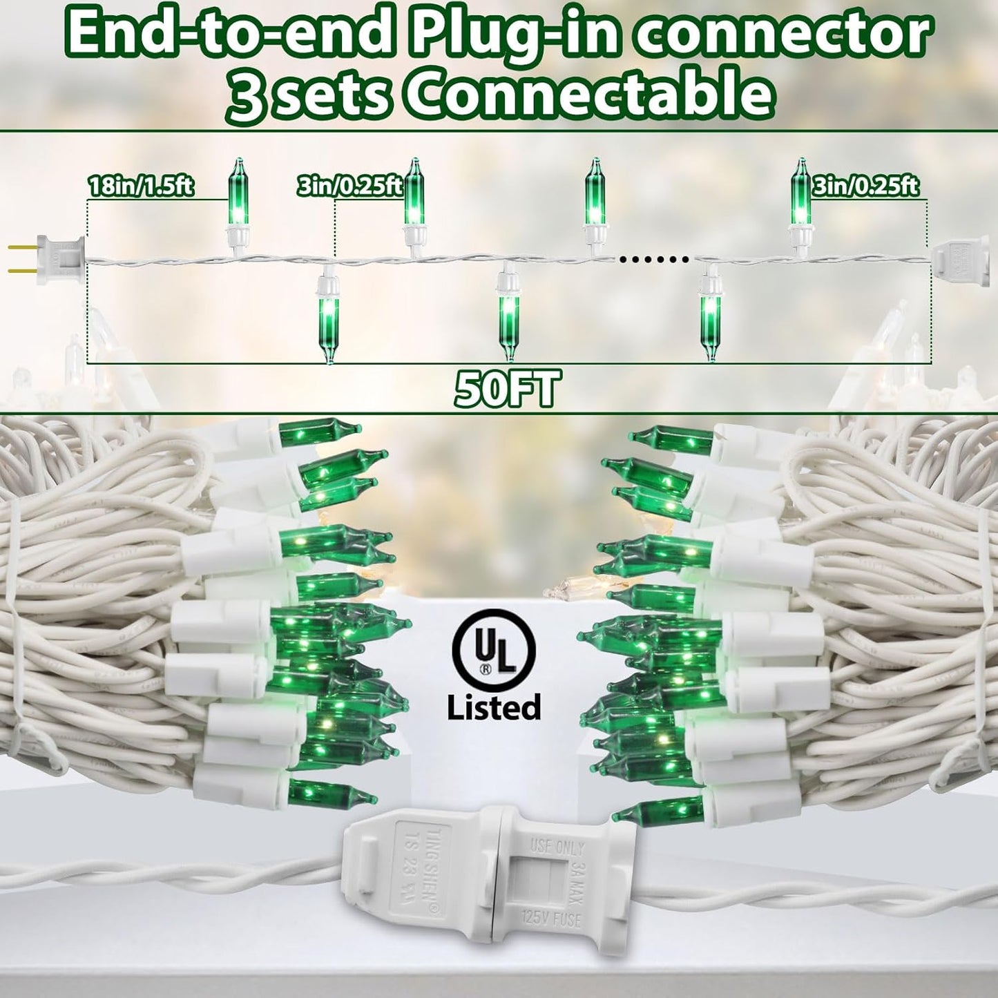 St. Patrick's Day Mini String Lights Green Christmas Lights, 50FT 200 Incandescent Bulbs Green Lights with White Wire for Christmas Tree, Garland, Indoor & Outdoor St Patricks Day Decoration