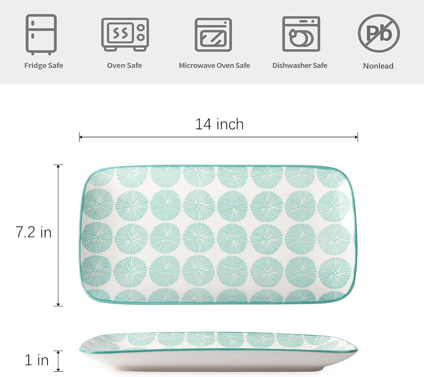 Selamica Ceramic Serving Platters, 14 Inch Serving Trays for Party Entertaining, Large Rectangular Serving Plates for Appetizer, Charcuterie, Dessert, Fruit, Set of 4, Assorted Colors