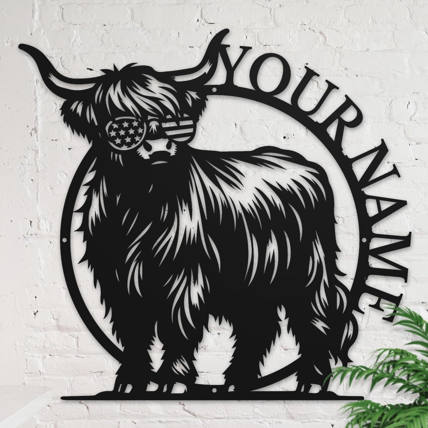 Personalized Highland Cow Name metal Signs,Custom Highland Cow Metal Shed Wall Decor,Black Metal Wall Art Plaques Outdoor wall Decorative Signage (Style G)