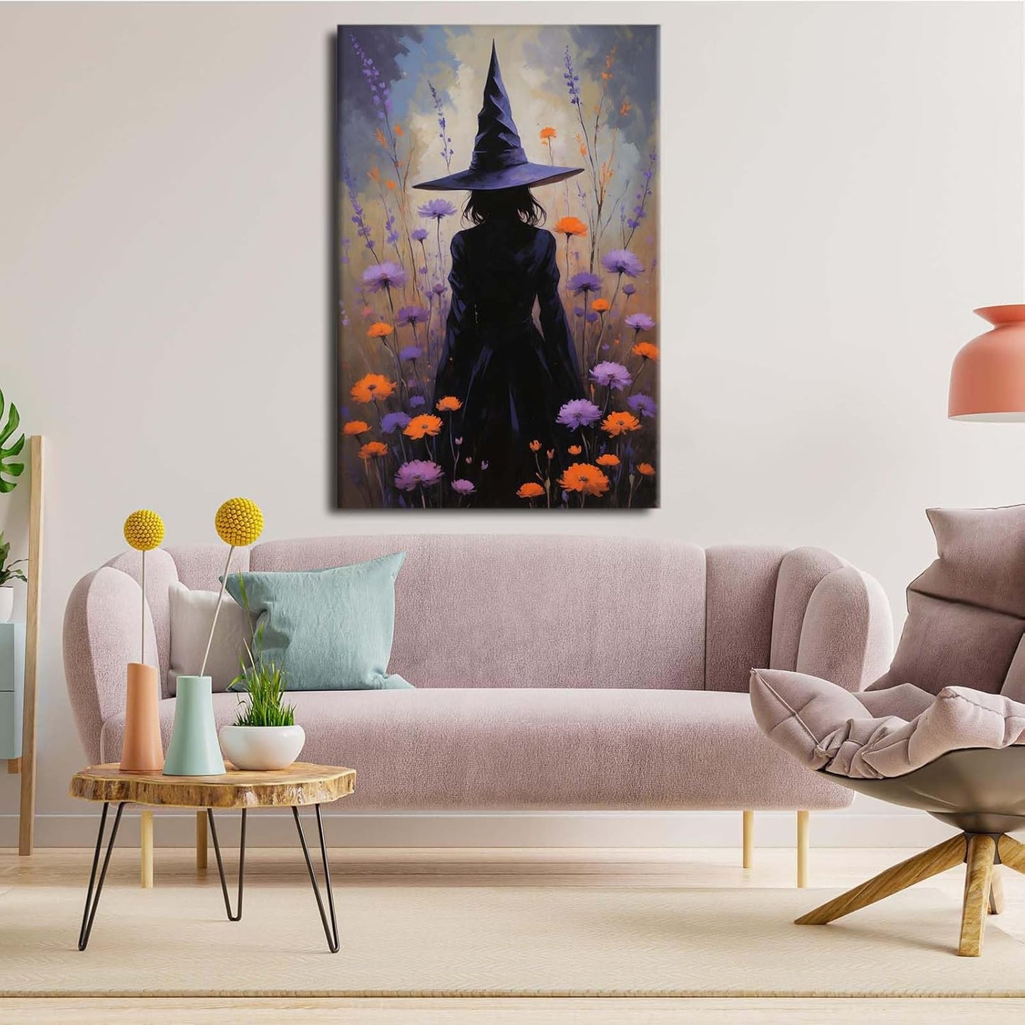 JFHCQJPK Country wildflower witch canvas print halloween mashup art witch purple decoration bohemian elegant art poster32x48in Frameless