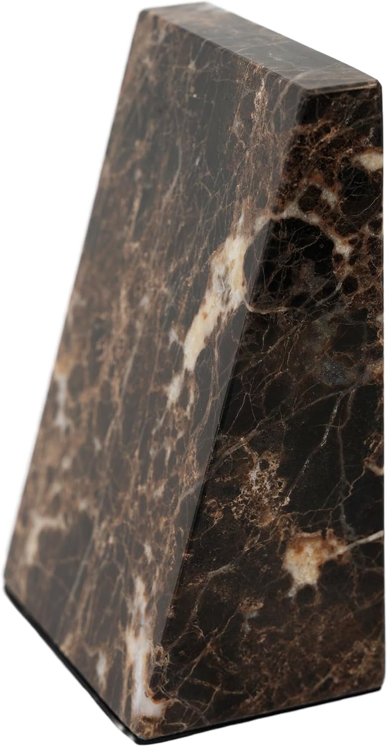 Decorative Bookends for Bookshelves, Set of 2 Marble Bookends for Living Room, Office, Bedroom, Heavy Duty,2 Pieces, Brown