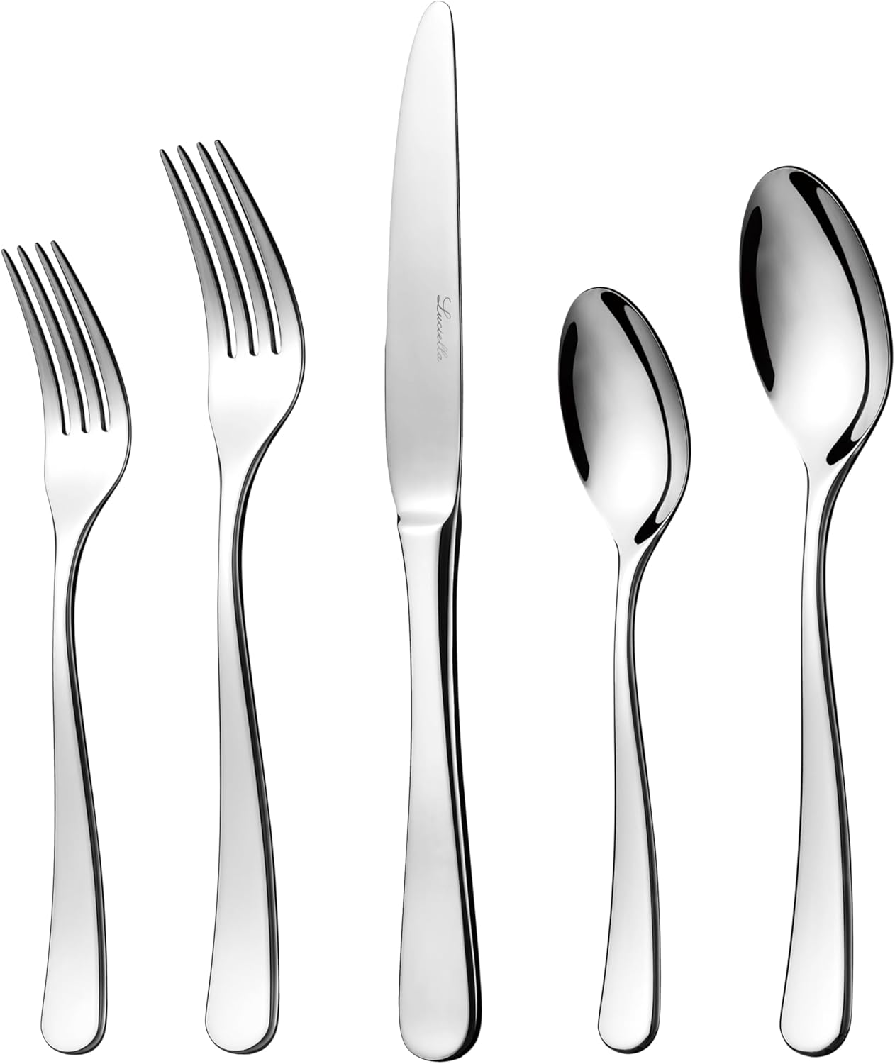 Luciella Tropea Polished Flatware Set for 8, 45-Piece Premium 18/10 Stainless Steel Silverware Set with Serving Utensils, Modern Mirror Finish, Rust Resistant, Dishwasher Safe