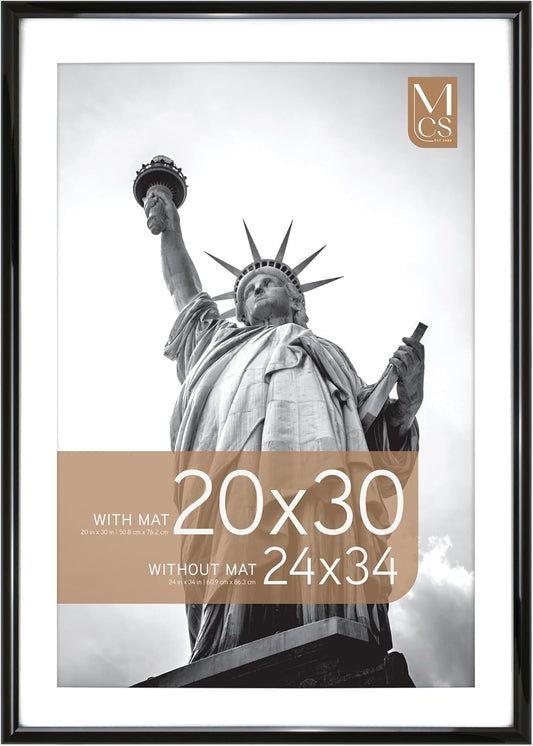 MCS Trendsetter 24x34 Matted Poster Frame with 20x30 Picture Display, Black Vertical & Horizontal Wall Hanging Large Picture Frame for Photos & Posters (1-Pack)
