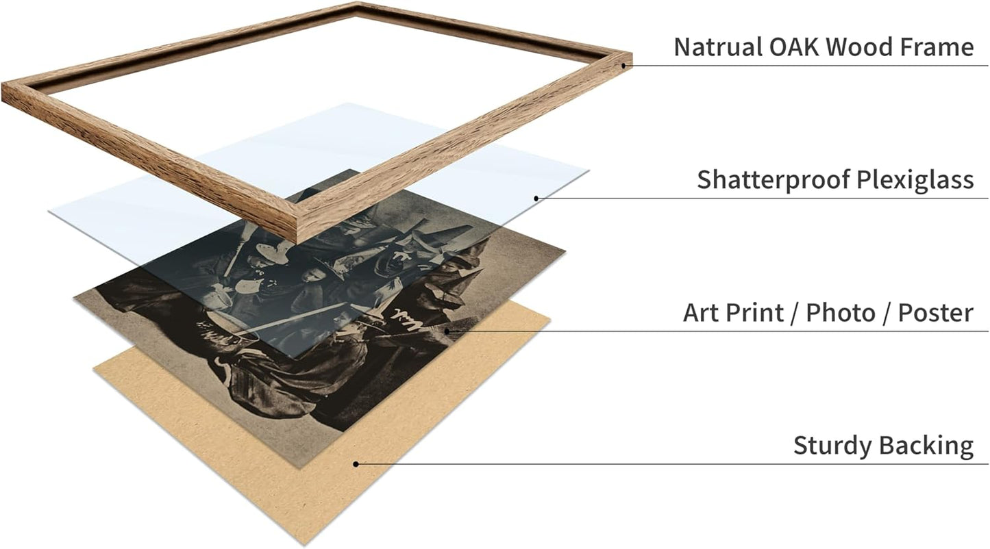 Poster Master Vintage Photograph Poster - Retro Halloween Print - Gift for Artist, Friend - Witches Cooking, Pointy Hats, Broomsticks, Black Magic - Wall Decor for Bedroom, 8x10 Beige Framed